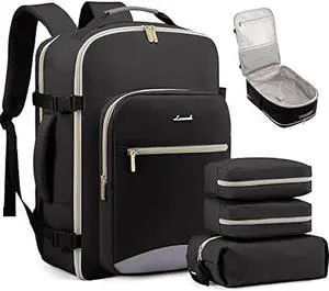 LOVEVOOK Travel Backpack for Women Men as Personal Item Flight Approved, 40L Luggage Carry On Backpack, 17.3inch Large Daypack Laptop Backpack Waterproof Outdoor Sports with 3 Packing Cubes, Black