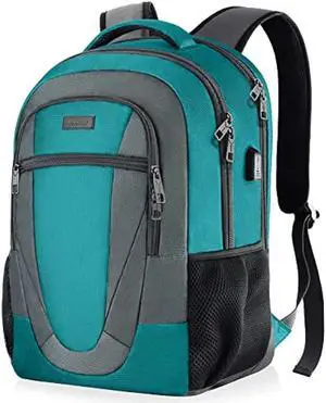 BIKROD Teal Backpack for Woman and Men, Travel Laptop School Backpack for Teens with USB Charging, Waterproof College Back Pack for 17.3 IN Laptop Backpack, Adult Business Computer Travel Backpack,