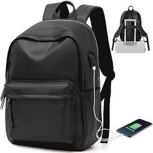 VECAVE Lightweight Backpack for Women Men,Travel Casual Daypack Laptop Rucksack, Waterproof College High Secondary Bookbag PU Leather Computer Laptop Bag Black