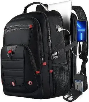 Z-MGKISS Extra Large Travel Backpack, Laptop Backpack, TSA Backpack 17.3 Inch, 50L Durable Anti Theft 17 Inch Big Business Backpack, Gifts for Men & Women, Water Resistant Bag with USB Port, Black