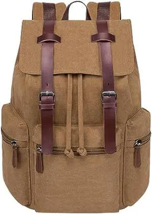 VAZUOOL Canvas Laptop Backpack, Vintage Rucksack Backpack for Men Women, Travel Backpack College Bookbag Casual Daypack Fits 15.6 Inch Laptop, Brown