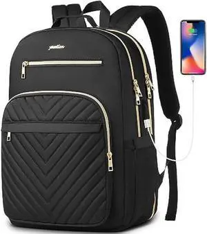 YAMTION Laptop Backpack Women,School Backpack for Women USB Bookbag for Business Work Office College Students Teacher,Black 15.6 inch