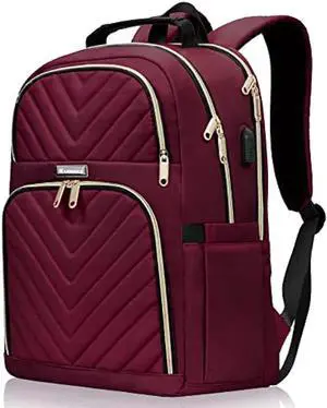 Kuosdaz Laptop Backpack for Women, School Backpack for Teens, 15.6 Inch Large Fashion College Bookbag for Girls with USB Charging Port, Women Work Travel Back Pack Purse Casual Daypacks, Wine Red