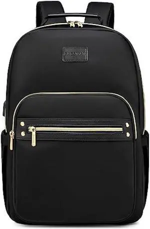 bagswan Laptop Backpack for Women Bookbag: 15.6 inch Work Computer Bags Stylish Business Travel BackPacks Purse with USB Charging Port Anti-theft Waterproof College Bag for Adult Nurse BLACK