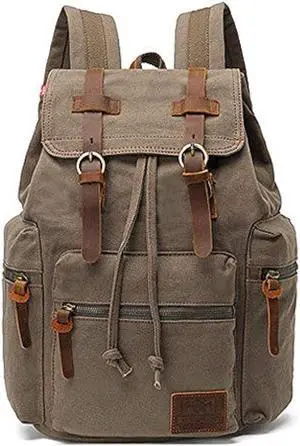 AUGUR High Capacity Canvas Vintage Backpack - for School Travel 12-15 Laptop Backapcks for Men Casual Daypacks Rucksack (M-Army Green)
