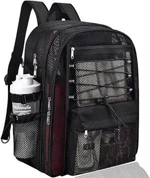 UEASE Mesh Backpack Heavy Duty for School, 35L Extra Large Mesh Bookbag for Adults, See Through Mesh Black School Bag with Laptop Pocket for Work Swimming Beach Fitness Sport