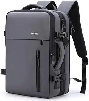 HOMIEE Carry on Backpack Extra Large 40L Travel Bag, Expandable Hand Luggage Anti-Theft Business Backpack, Water Resistant Lightweight Weekender Bag, Dark Grey