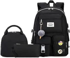 Jaygulf Waterproof Women Laptop Backpack Set Casual Girls Daypack Set Black