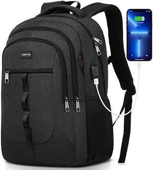 YAMTION Black Backpack for Men and Women,School Backpack Bookbag for Teen Boys and Girls Laptop Backpack with USB for Collge Work Business