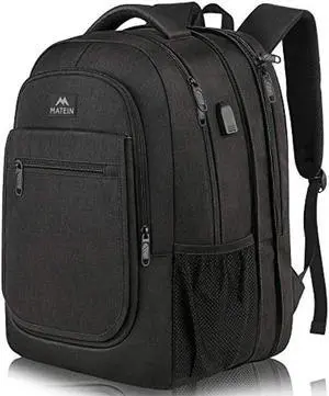 Travel Backpack for Men, Expandable Laptop Backpack with USB Charging Port, Large Anti Theft Business Computer Bag Water Resistant College School Bookbag Gift for Men Women Fit 15.6 Inch laptop, Black