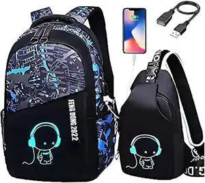 EDOSSA Luminous Backpack Laptop Backpack - Adjustable Shoulder Strap Waterproof Black Backpack With USB Charging Port Backpack Anime Luminous Backpack