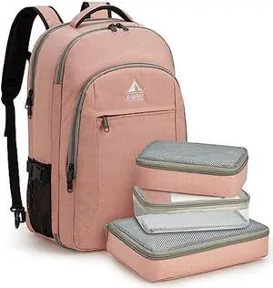 G4Free Travel Backpack For Women Men 40l Carry On Waterproof Large 17inch Laptop Backpack For Traveling On Airplane, College Bag Casual Daypack With 3 Packing Cubes For Weekender Business Hiking Pink