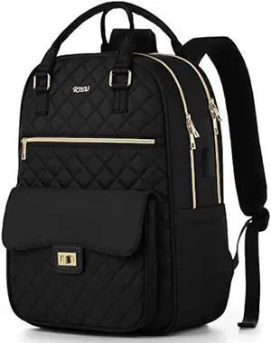 RJEU Laptop Backpack Women 15.6in,Cute School Backpack Bookbag for Teen Girls College Student,Fashion Computer Bag Daypack Mochilas de Mujer for Work Travel,Aesthetic Backpack,Black