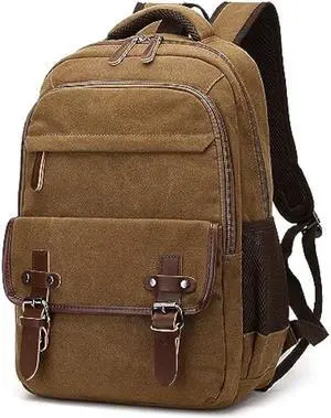 VAZUOOL Canvas Laptop Backpack, Vintage Daypack for Men Women, Brown Travel Rucksack Backpack College Bookbag Work Computer Bag Fits 15.6 Inch Laptop, Brown