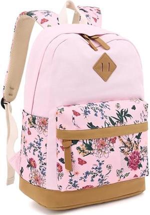 Leaper Cute Floral Canvas Backpack Laptop Backpack Casual Shoulder Bag Satchel Daypack Pink