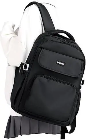 WEPOET Simple Aesthetic Black Backpacks For School,Lightweight Casual College Backpack Women,Travel Laptop Daypack Men,Waterproof Middle School Book bag For Teens Boys Girls