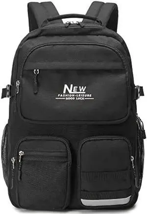 El-fmly Big School Backpack Bookbag for Teen Students, Multi Pockets Water Resistant Casual Daypack with 15.6 inch Laptop pocket for Travel (Black)