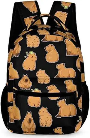 Ueshiramanu Capybara Backpack Gift for Kids Boys Girls Polyester Fashion School Bag Print Travel Stylish Laptop Bookbag Black
