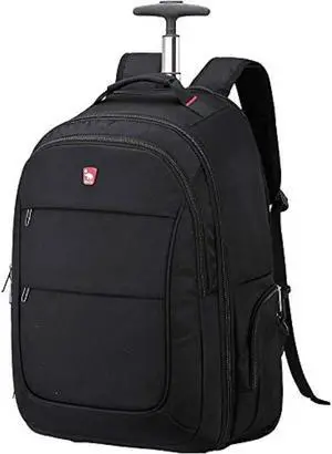 OIWAS Rolling Backpack for Adults, Travel Backpack with Wheels, 15.6 Inch Wheeled Laptop Backpack for Women, Carry on Luggage Business Work Computer Bag Trolley Suitcase 30L Men Black