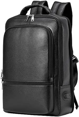Womleys 15.6 Inch Genuine Leather Laptop Backpack for Men Women, Business Travel Backpack Hiking Rucksack Daypack (4#Black)