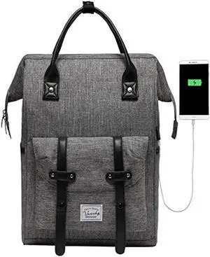 VASCHY Laptop Backpack, Vintage Water Resistant Anti-theft Travel Backpack for Men and Women 15.6inch with USB Charging Port Charcoal Gray