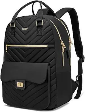 RJEU Bookbag for Women,Fashion Laptop Bag Tablet Backpack with USB Port for Work,School Backpack Aesthetic for Teen Girls College Student,Mochilas de Mujer,Black