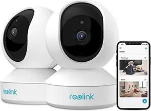 REOLINK Home Security Camera System, 3MP HD Plug-in Indoor WiFi Pan Tilt Pet Camera, Baby Monitor, Night Vision, 2 Way Audio, Smart Human/Pet Detection, Local microSD Card Storage, E1(2 Pack)