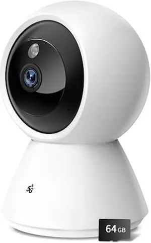 BJR 2K HD Security Camera Indoor, 5G & 2.4G WiFi Camera, Pan/Tilt Pet Camera with Motion Detection, Night Vision, 2-Way Talk, Home Cam with 64G SD Card