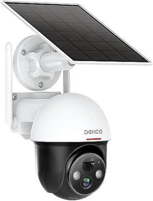 DEKCO 2K Solar Security Camera Wireless Outdoor, 360 Degree Rotating Pan Tilt, Light and Sound Alarm, Night Vision, Motion Detection, and 2 Way Audio