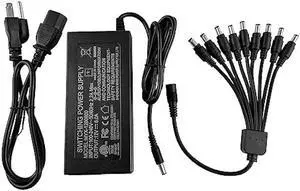 TIGERSECU Security Camera and DVR Power Adapter with 9-Way Power Splitter, 12V 8A 100V-240V Power Supply, Compatible with DVRs and Lorex, Night Owl, Swann IP, BNC and PTZ Cameras