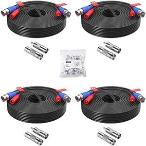 ZOSI 4 Pack 60Feet 18m All-in-One CCTV Video Power Cables, BNC Extension Security Wire Cord for 960H/720P/960P/1080P Video Surveillance Camera DVR System With BNC RCA Connector,100pcs Cable Clips