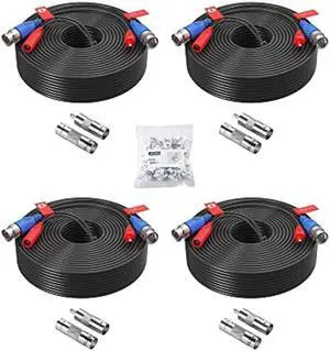 ZOSI 4 Pack 100ft(30M) All-in-One Video Power Cables,BNC Extension Security Camera Cable for CCTV Surveillance Camera DVR System With 4 x BNC&RCA Connector and 100pcs Cable Clips