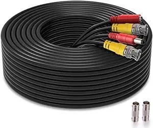 WILDHD 200ft Bnc Cable All-in-One Siamese Video and Power Security Camera Cable, Extension Wire Cord with 2 Female Connectors for All Max 5MP HD CCTV DVR Surveillance System (200ft Cable, Black)