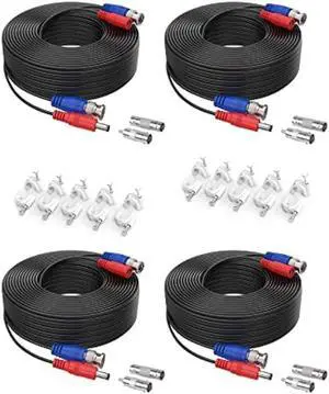SANNCE 4-Pack 100ft BNC Video and Power Security Camera Cable with BNC Connectors and RCA Adapters for CCTV Camera System 100pcs Cable Clips (Black)
