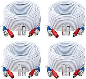 Tainston 4 Pack 30 Feet BNC Video Power Cable,BNC Extension Wire Pre-Made All-in-One Video Security Camera Wire with Connectors for CCTV Camera DVR Surveillance System