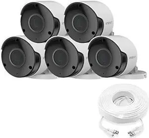 Wisenet SDC-89445BF 5MP CCTV Surveillance Weatherproof Bullet Security Camera 82ft IR Distance Plastic Housing 3.6mm Lens 104° Wide Angle (Five Pack)