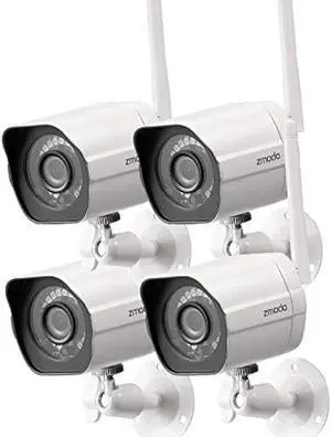Zmodo 1080p Full HD Outdoor Wireless Security Camera System, 4 Pack Smart Home Indoor Outdoor WiFi IP Cameras with Night Vision, Plug-In, Compatible with Alexa