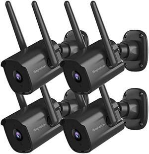 Septekon 2K Home Security Cameras 4 Pack, 2.4G Wired WiFi Security Camera Outdoor with Night Vision, Two-Way Audio, IP66, Motion Detection Alarm, Dual Antenna, Black