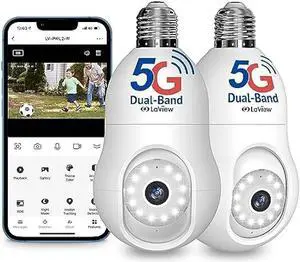 LaView 4MP Bulb Security Camera 5G& 2.4GHz, 360°2K Security Cameras Wireless Outdoor Indoor Full Color Day and Night, Motion Detection, Audible Alarm, Easy Installation, Compatible with Alexa (2 Pack)