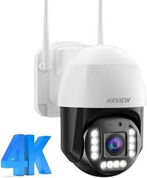 HXVIEW 4K WiFi & PoE Security Camera Outdoor, 2.4/5GHz WiFi PTZ Floodlight Camera, 1200 Lumens Color Night Vision, Person/Vehicle Detection, 8MP Wireless 360° Surveillance Camera with Auto Tracking