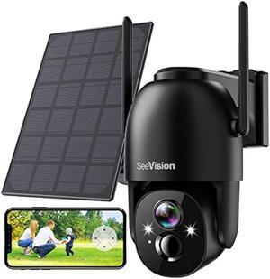 Solar Security Cameras Wireless Outdoor, SeeVision 2K Battery Powered PTZ WiFi 3MP Camera for Home with Spotlight, PIR Motion Detection,Siren, Color Night Vision, 2-Way Talk, SD/Cloud Storage