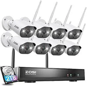 ZOSI 8CH 2K Wireless Home Security Camera System with 2TB HDD,8X 3MP WiFi Indoor Outdoor Cameras,Color Night Vision,Two-Way Audio,Light & Siren Alarm,2K H.265+ 8CH NVR Recorder for 24/7 Recording