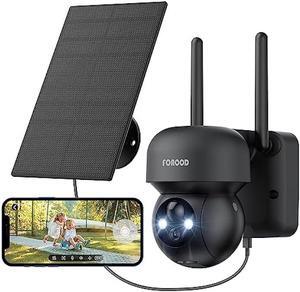 FOAOOD 2K Security Camera Wireless Outdoor, Sloar Camera for Home Security Outside, APP Controls 360° Full Coverage, Color Night Vision, Human Detection, IP65 Waterproof, 2.4G WiFi Connection