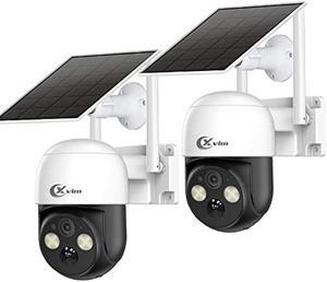XVIM 2PCS Solar Security Cameras Wireless Outdoor, 2.5K Pan/Tilt Wireless Outdoor Cameras for Home Security, WiFi Rechargeable Battery Surveillance Cameras, PIR Detection, 2-Way Audio, Cloud/SD