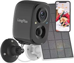 LongPlus Security Cameras Wireless Outdoor with Solar Panel,Solar Camera for Home Security,1080P Color Night Vision Outdoor Wireless Camera, PIR Human Detection Notification Push,Spotlight,2-Way Talk