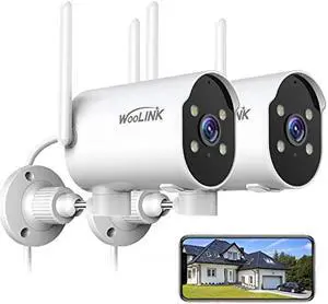 WOOLINK 2K Security Camera Outdoor WiFi Security Cameras Pan Rotating 225° Full Color Night Vision, Two-Way Audio, 2.4GHz WiFi, IP65 Waterproof, Motion Detection Alarm (2 Pack)
