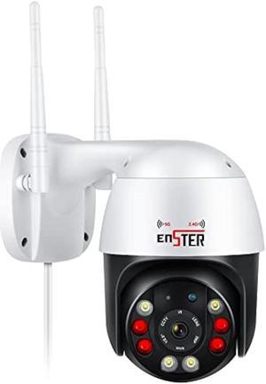 ENSTER 2.4/5 Ghz WiFi PTZ IP Camera for Home Security, Outdoor 1080P 4X Digital Zoom Surveillance Metal Shell Dome with Spotlight, 150FT Color Night Vision, Auto Tracking, 2-Way Audio, IP66 Waterproof