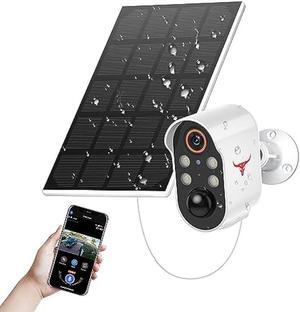 SJCODE Security Camera Wireless Outdoor with Solar Panel for Home Security, 1080P HD Color Night Vision, PIR Motion Detection, Cloud Storage, 4 Spotlights, 2-Way Audio, Bullet Surveillance Cam