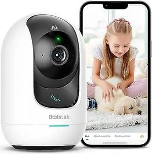 BOTSLAB Indoor 5M Pan Tilt Zoom Smart Security Camera, AI Human and Motion Detection PTZ Indoor Camera for Home, 2-Way Audio and Night Vision for Baby, Pet, Elder, Compatible with Alexa