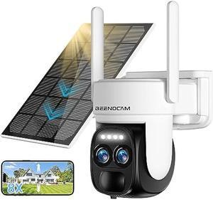 [ 8X Zoom ] 4K 5Dbi Solar Security Cameras Wireless Outdoor, 355° Battery Powered Camera for Home Security, 8MP WIFI Camera with PIR Motion Detection, Color Night Vision, Spotlight Siren, 2-Way Audio